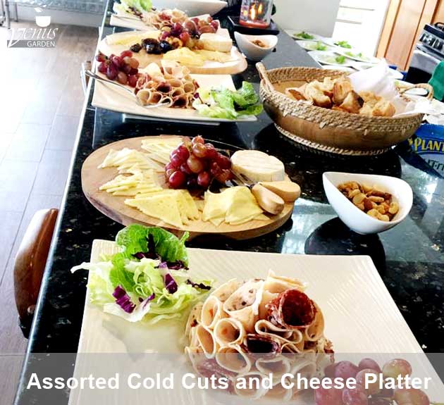 assorted cold cuts and cheese platter in Venus Garden