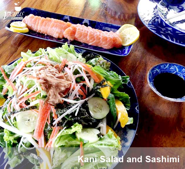 kani salad and sashimi in Venus Garden